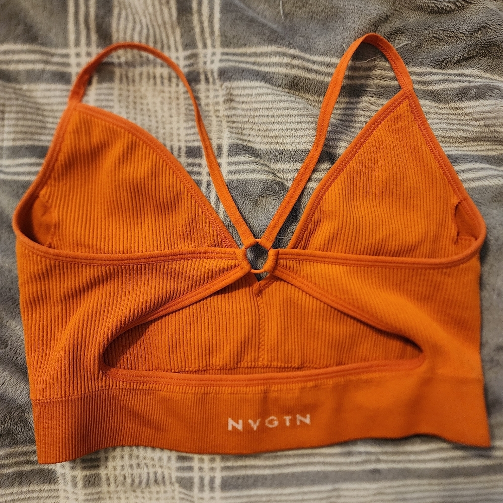 Orange Ribbed Sports Bra - Picture 2 of 3